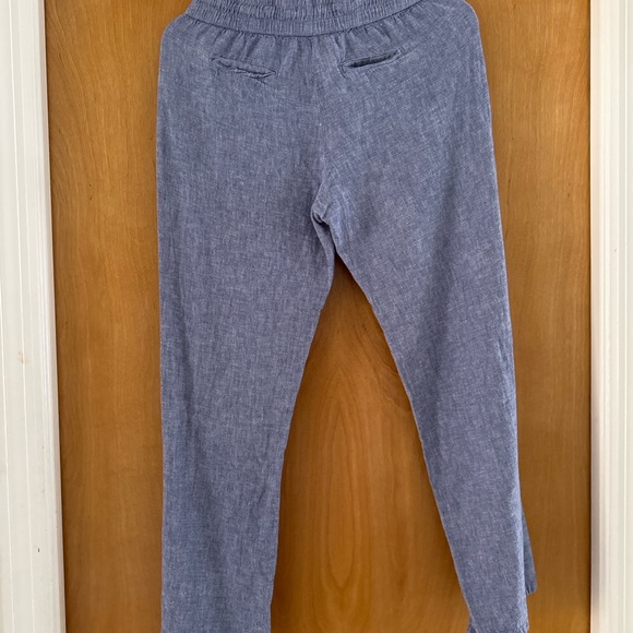GUESS Linen Chambray Pants | Size XS | Blue Drawstring Straight Leg - Picture 3 of 4